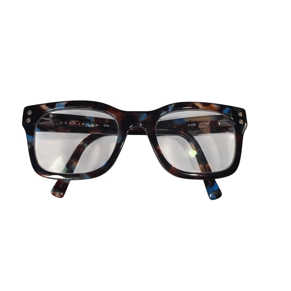 Sean John 6025 Blue‎ Brown Tortoise Square Eyeglasses Frames 51-20-145 215 HM